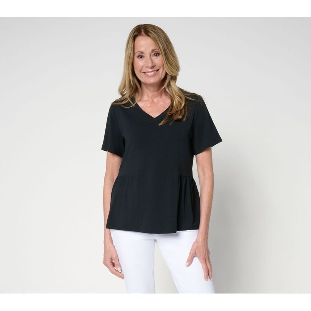 Anybody Women's Top Sz M Cozy Knit Jersey Short Sleeve Peplum Black A703387